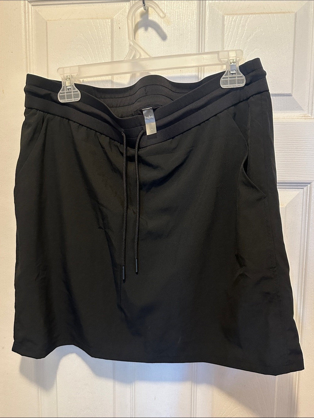Athleisure Black A-Line Drawstring Skirt with built in shorts